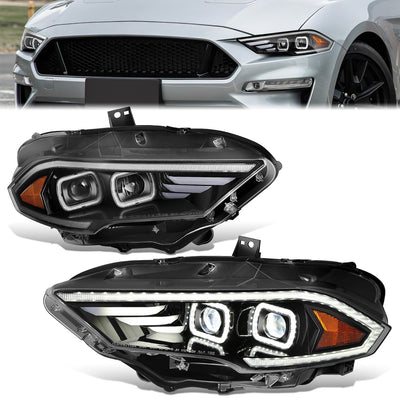 Full White LED Projector Halo Rings Headlights <br>18-23 Ford Mustang