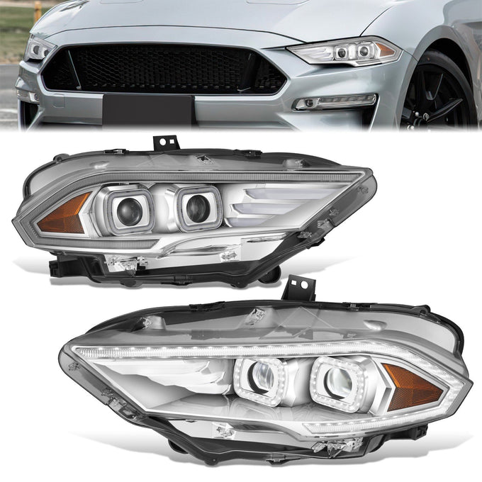 Full White LED Projector Halo Rings Headlights <br>18-23 Ford Mustang