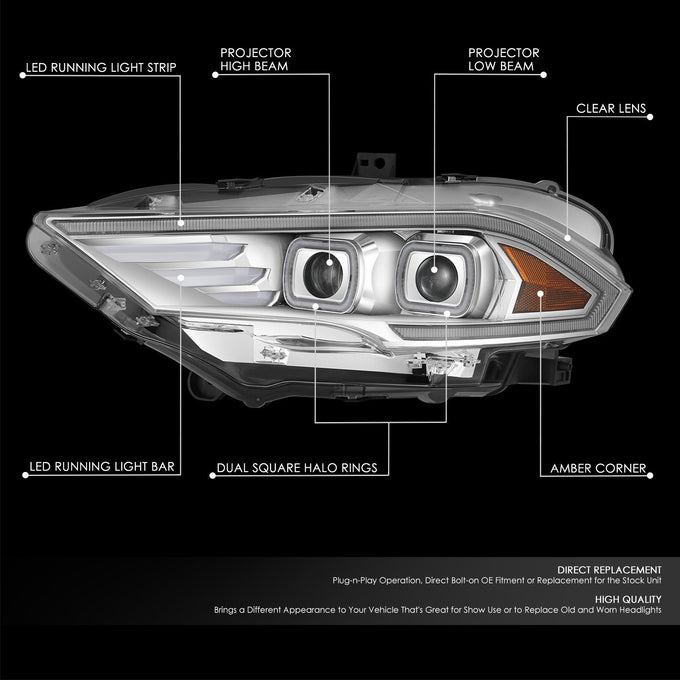 Full White LED Projector Halo Rings Headlights <br>18-23 Ford Mustang