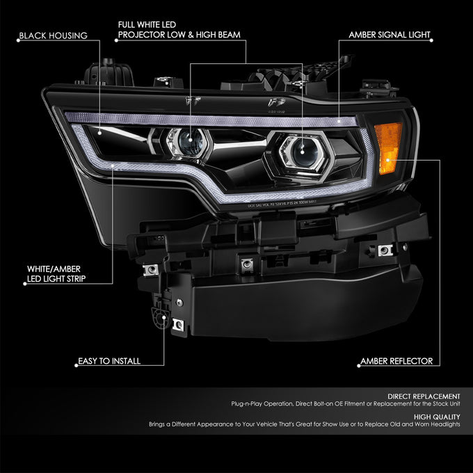 Black Housing Full LED Headlights w/Turn Signal Light <br>19-24 Ram 1500