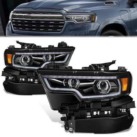 Black Housing Full LED Headlights w/Turn Signal Light <br>19-24 Ram 1500