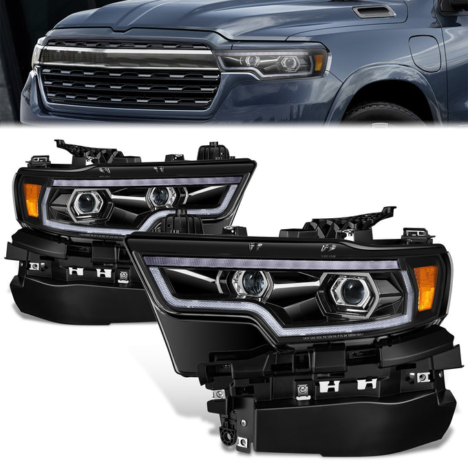 Black Housing Full LED Headlights w/Turn Signal Light <br>19-24 Ram 1500
