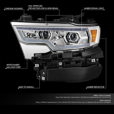 Chrome Housing Full White LED Headlights w/Side Marker<br>19-24 Ram 1500