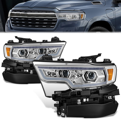 Chrome Housing Full White LED Headlights w/Side Marker<br>19-24 Ram 1500