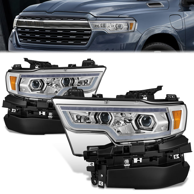 Chrome Housing Full White LED Headlights w/Side Marker<br>19-24 Ram 1500