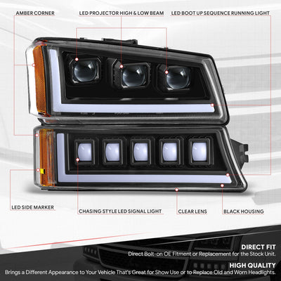 Start-Up DRL LED Sequential Projector Headlights <br> 03-07 Chevy Silverado Avalance 1500-3500HD Classic