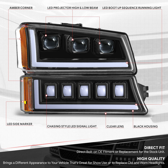 Start-Up DRL LED Sequential Projector Headlights <br> 03-07 Chevy Silverado Avalance 1500-3500HD Classic