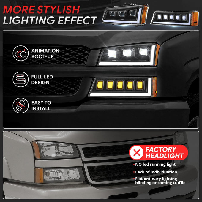 Start-Up DRL LED Sequential Projector Headlights <br> 03-07 Chevy Silverado Avalance 1500-3500HD Classic