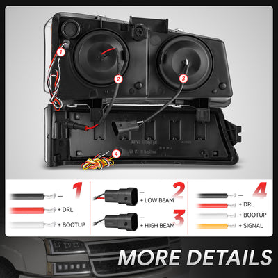 Start-Up DRL LED Sequential Projector Headlights <br> 03-07 Chevy Silverado Avalance 1500-3500HD Classic