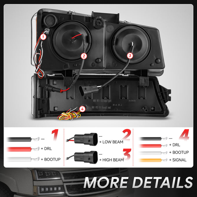 Start-Up DRL LED Sequential Projector Headlights <br> 03-07 Chevy Silverado Avalance 1500-3500HD Classic