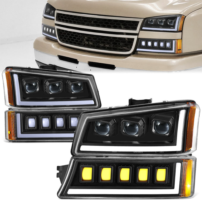 Start-Up DRL LED Sequential Projector Headlights <br> 03-07 Chevy Silverado Avalance 1500-3500HD Classic