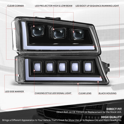 Start-Up DRL LED Sequential Projector Headlights <br> 03-07 Chevy Silverado Avalance 1500-3500HD Classic
