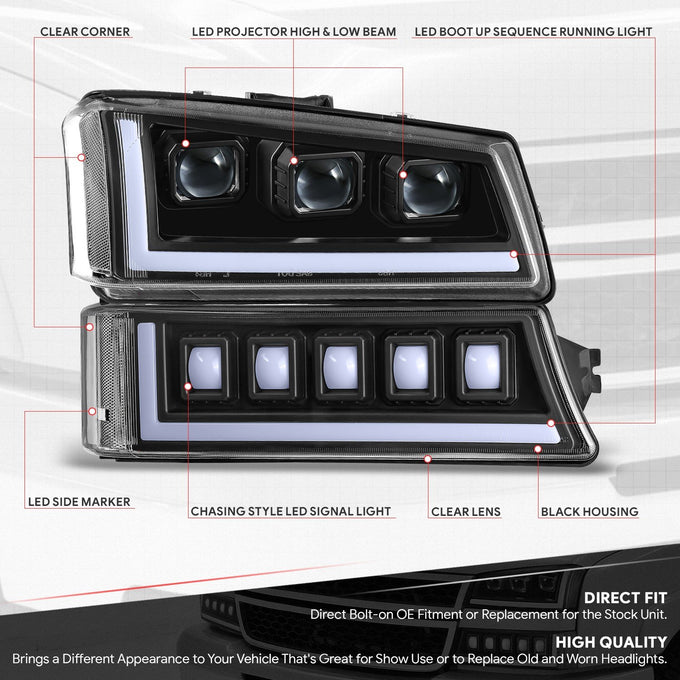 Start-Up DRL LED Sequential Projector Headlights <br> 03-07 Chevy Silverado Avalance 1500-3500HD Classic