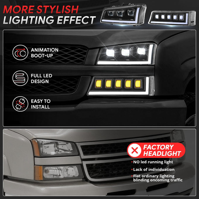 Start-Up DRL LED Sequential Projector Headlights <br> 03-07 Chevy Silverado Avalance 1500-3500HD Classic
