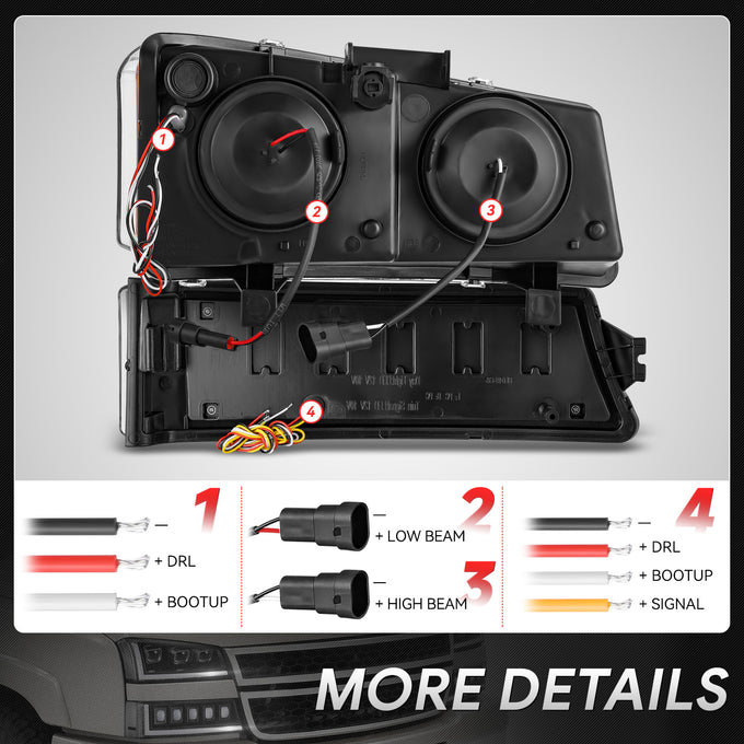 Start-Up DRL LED Sequential Projector Headlights <br> 03-07 Chevy Silverado Avalance 1500-3500HD Classic