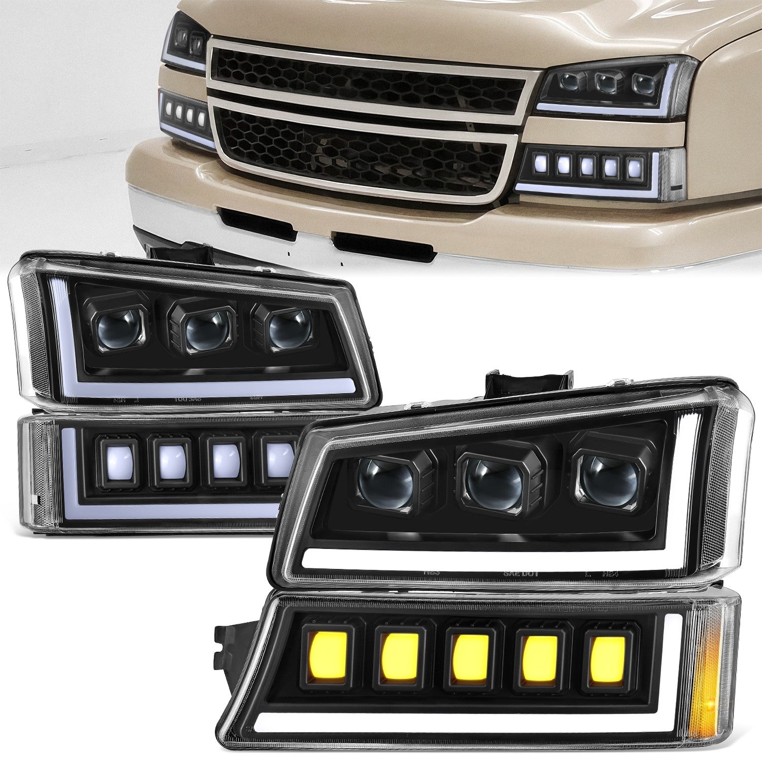 Start-Up DRL LED Sequential Projector Headlights <br> 03-07 Chevy Silverado Avalance 1500-3500HD Classic