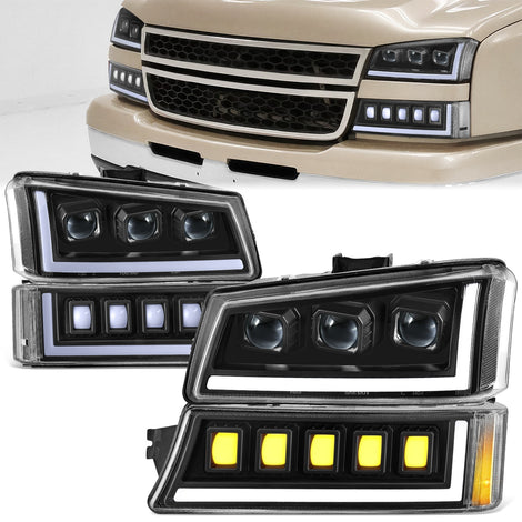Start-Up DRL LED Sequential Projector Headlights <br> 03-07 Chevy Silverado Avalance 1500-3500HD Classic