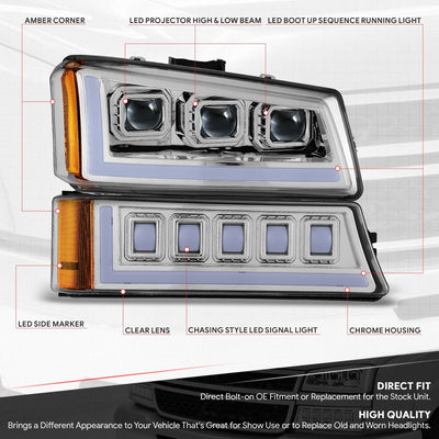 Start-Up DRL LED Sequential Projector Headlights <br> 03-07 Chevy Silverado Avalance 1500-3500HD Classic