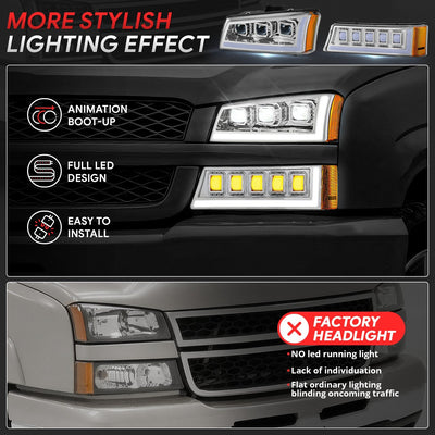 Start-Up DRL LED Sequential Projector Headlights <br> 03-07 Chevy Silverado Avalance 1500-3500HD Classic