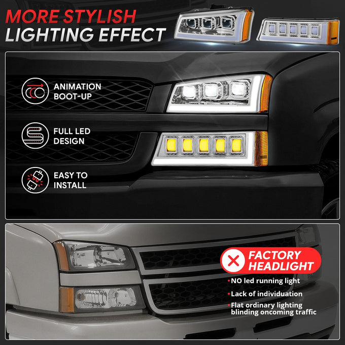 Start-Up DRL LED Sequential Projector Headlights <br> 03-07 Chevy Silverado Avalance 1500-3500HD Classic