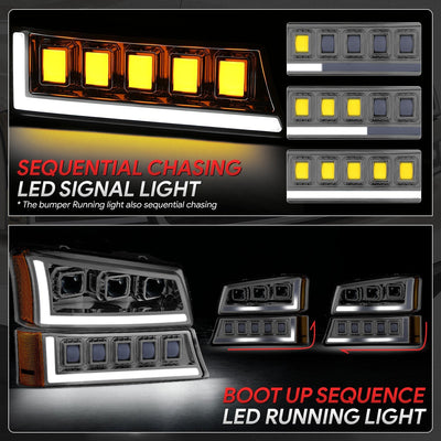 Start-Up DRL LED Sequential Projector Headlights <br> 03-07 Chevy Silverado Avalance 1500-3500HD Classic