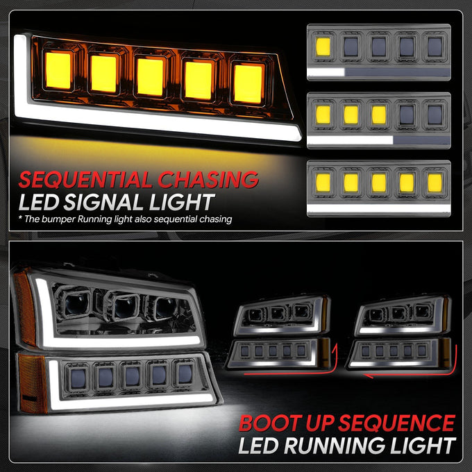 Start-Up DRL LED Sequential Projector Headlights <br> 03-07 Chevy Silverado Avalance 1500-3500HD Classic