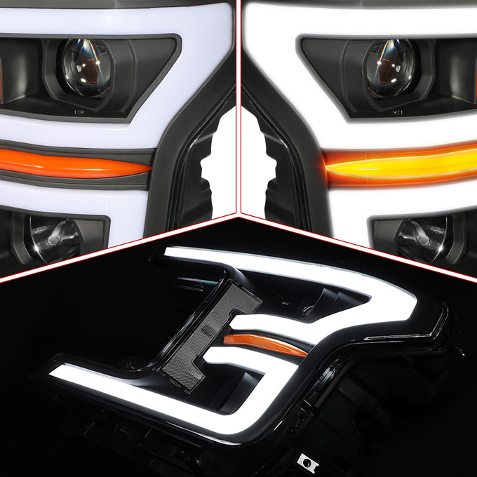LED DRL Sequential Projector Headlights <br> 18-20 Ford F-150