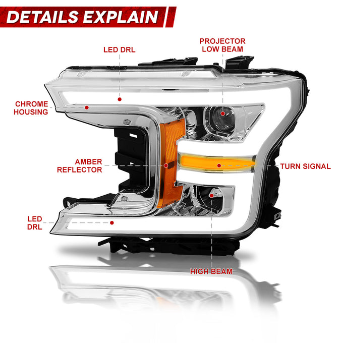 LED DRL Sequential Projector Headlights <br> 18-20 Ford F-150