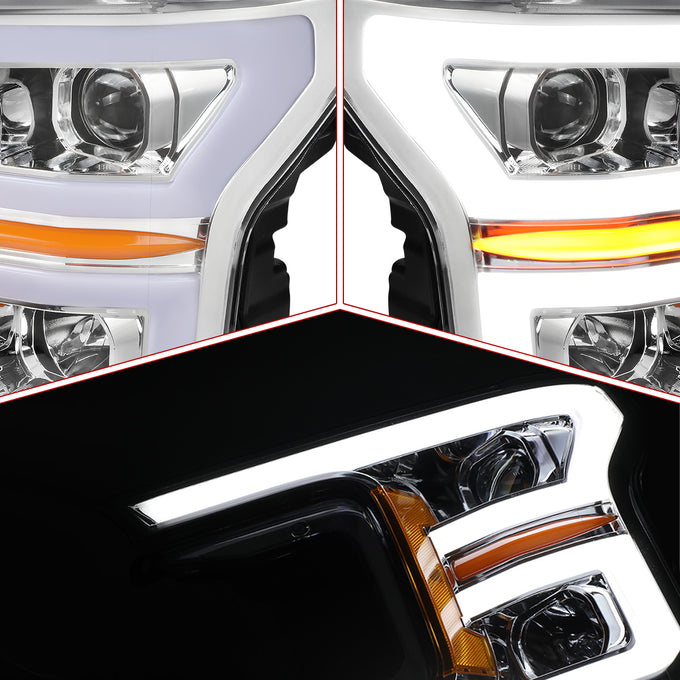 LED DRL Sequential Projector Headlights <br> 18-20 Ford F-150