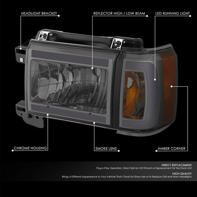 LED DRL Headlights (Left & Right) <BR>87-91 Ford Bronco, F-150, F-250, F-350