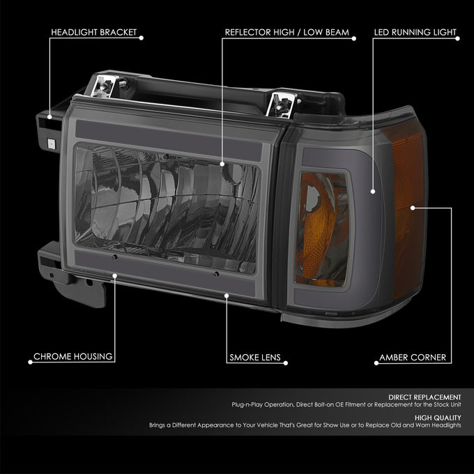 LED DRL Headlights (Left & Right) <BR>87-91 Ford Bronco, F-150, F-250, F-350