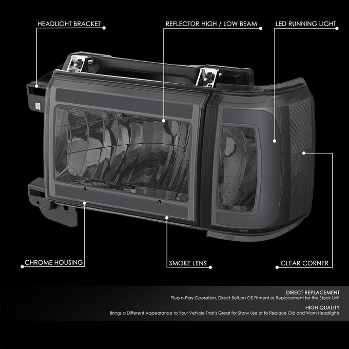 LED DRL Headlights (Left & Right) <BR>87-91 Ford Bronco, F-150, F-250, F-350