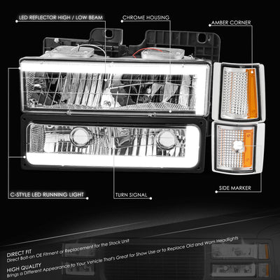 C-Full LED DRL Headlights+Turn Signal Lights <br>94-99 GMC C/K 1500 Yukon, C/K 1500-2500 Suburban