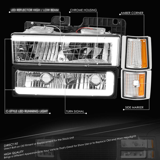 C-Full LED DRL Headlights+Turn Signal Lights <br>94-99 GMC C/K 1500 Yukon, C/K 1500-2500 Suburban