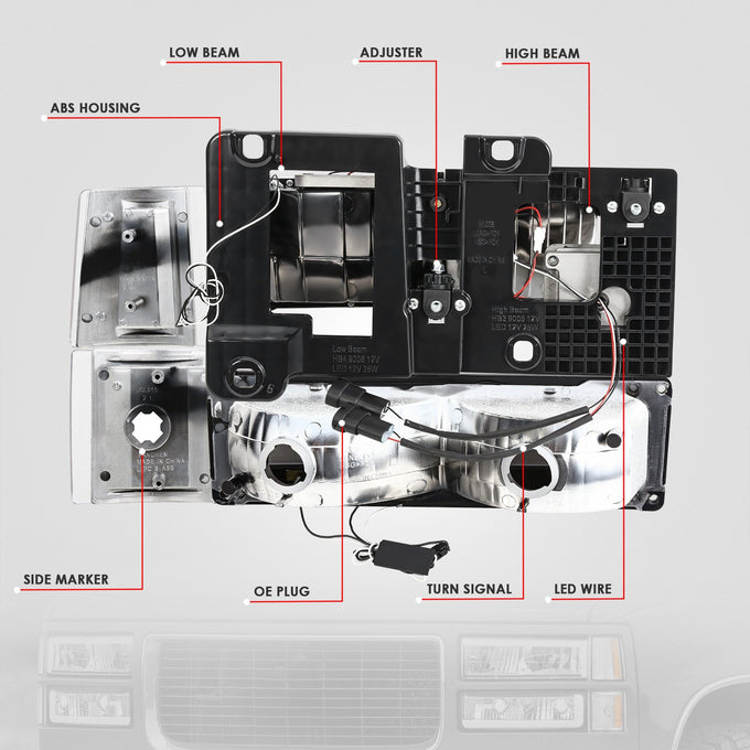 C-Full LED DRL Headlights+Turn Signal Lights <br>94-99 GMC C/K 1500 Yukon, C/K 1500-2500 Suburban