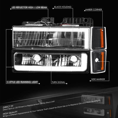 C-LED DRL Headlights+Turn Signal Lights <br>88-93 Chevy C/K 1500-3500 Suburban