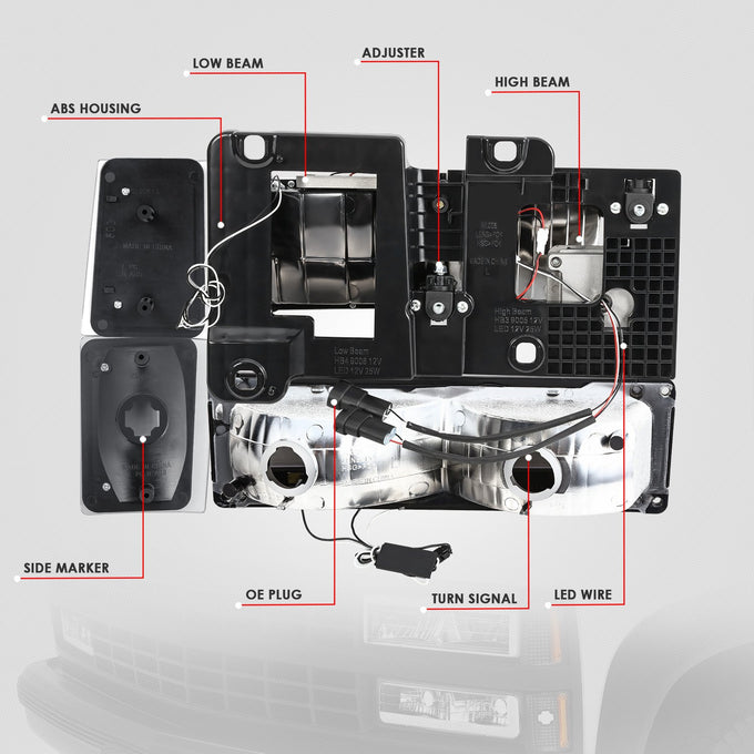 C-LED DRL Headlights+Turn Signal Lights <br>88-93 Chevy C/K 1500-3500 Suburban