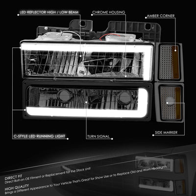C-LED DRL Headlights+Turn Signal Lights <br>88-93 Chevy C/K 1500-3500 Suburban