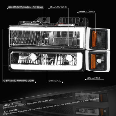 C-LED DRL Headlights+Turn Signal Lights <br>94-02 Chevy C/K 1500-3500 Suburban, Tahoe