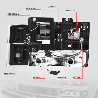 C-LED DRL Headlights+Turn Signal Lights <br>94-02 Chevy C/K 1500-3500 Suburban, Tahoe