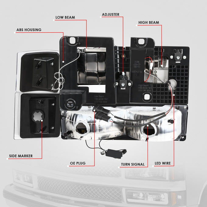 C-LED DRL Headlights+Turn Signal Lights <br>94-02 Chevy C/K 1500-3500 Suburban, Tahoe