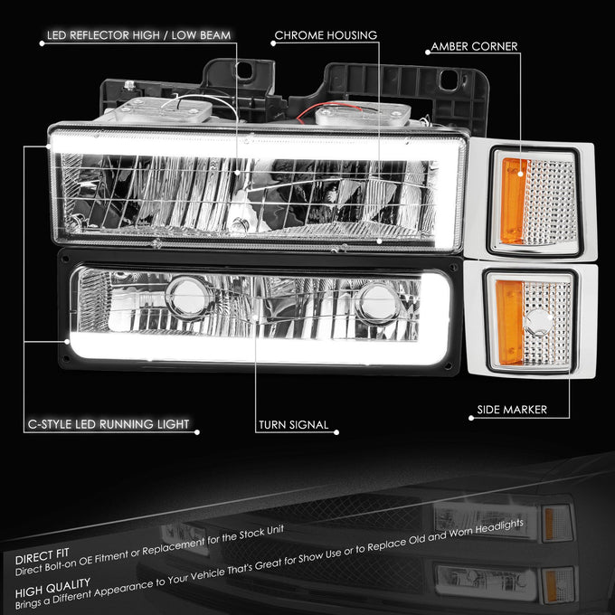 C-LED DRL Headlights+Turn Signal Lights <br>94-02 Chevy C/K 1500-3500 Suburban, Tahoe