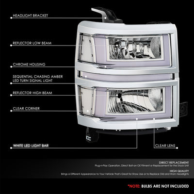 U-Shaped LED DRL Sequential Signals Headlights <br>14-15 Chevy Silverado 1500