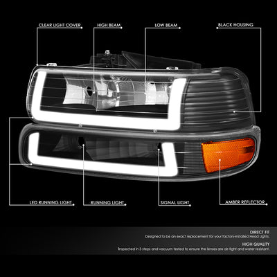 4Pcs U-Style LED DRL Switchback Headlights <br> 99-06 Chevy Silverado Suburban 1500 2500 3500