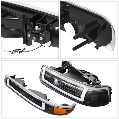 4Pcs U-Style LED DRL Switchback Headlights <br> 99-06 Chevy Silverado Suburban 1500 2500 3500
