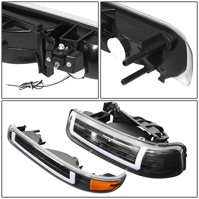4Pcs U-Style LED DRL Switchback Headlights <br> 99-06 Chevy Silverado Suburban 1500 2500 3500