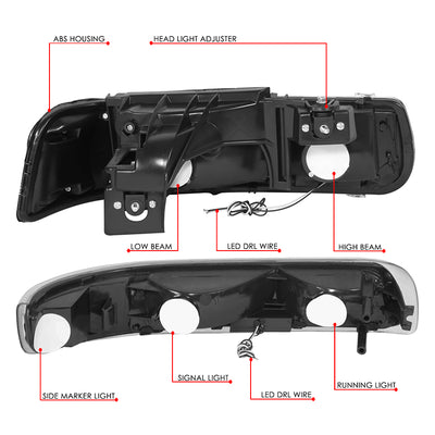 4Pcs U-Style LED DRL Switchback Headlights <br> 99-06 Chevy Silverado Suburban 1500 2500 3500