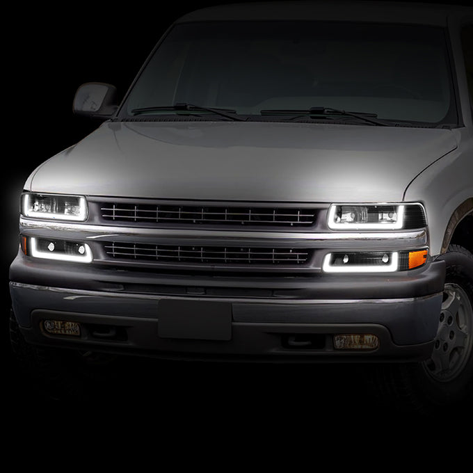 4Pcs U-Style LED DRL Switchback Headlights <br> 99-06 Chevy Silverado Suburban 1500 2500 3500