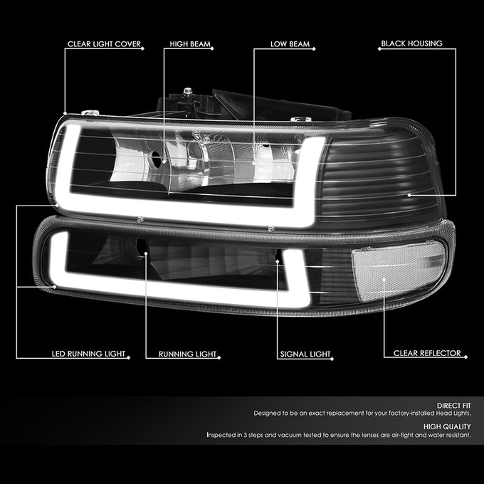 4Pcs U-Style LED DRL Switchback Headlights <br> 99-06 Chevy Silverado Suburban 1500 2500 3500