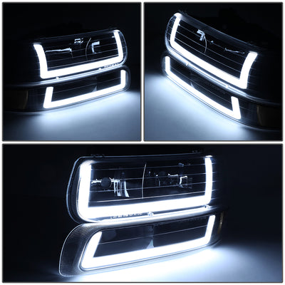 4Pcs U-Style LED DRL Switchback Headlights <br> 99-06 Chevy Silverado Suburban 1500 2500 3500